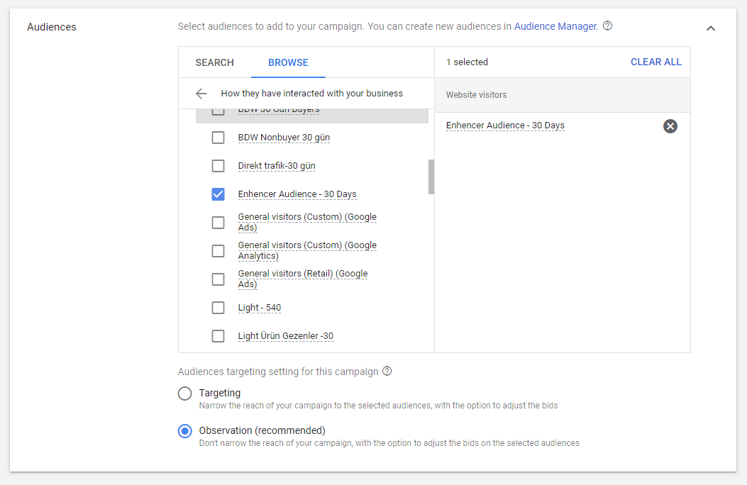 create target google audience