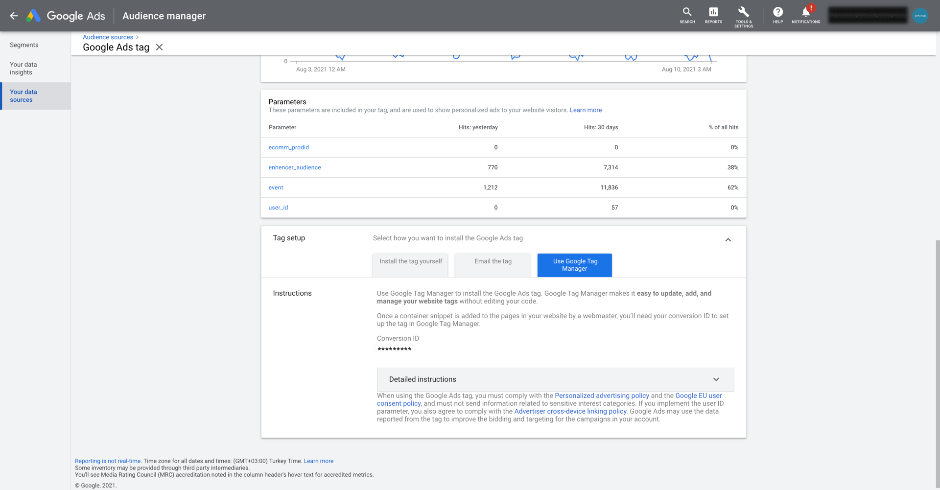 Getting conversion ID from Google Ads settings